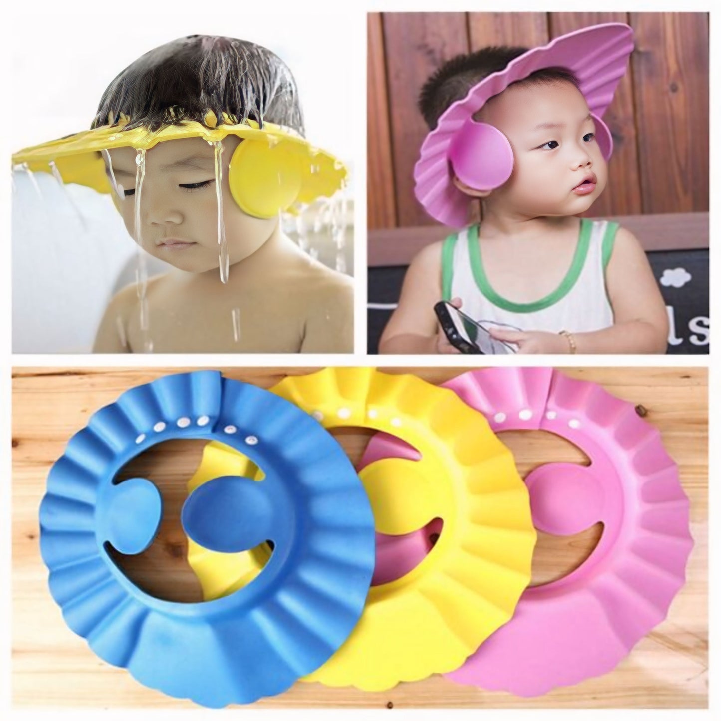 BA68-Silicone Baby Shower Cap With Ear Protector ( Random Colors )