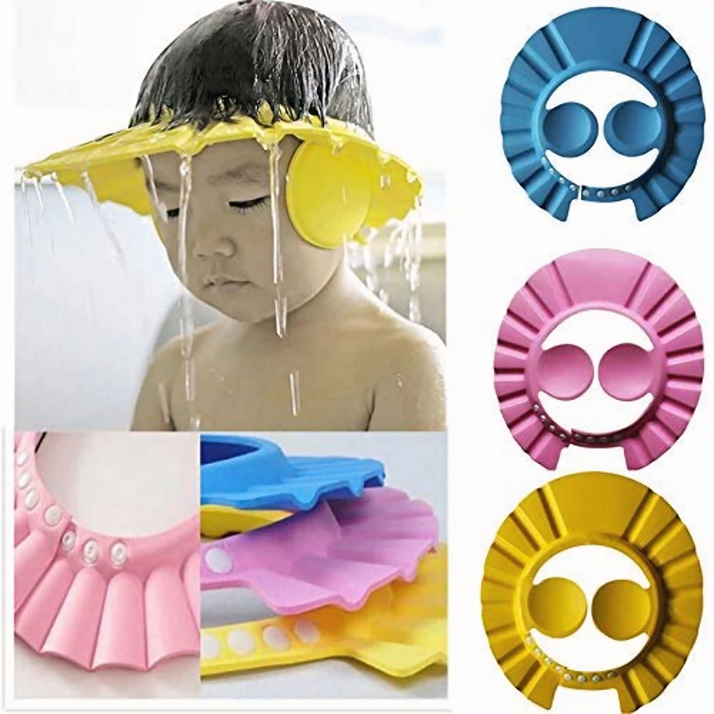 BA68-Silicone Baby Shower Cap With Ear Protector ( Random Colors )